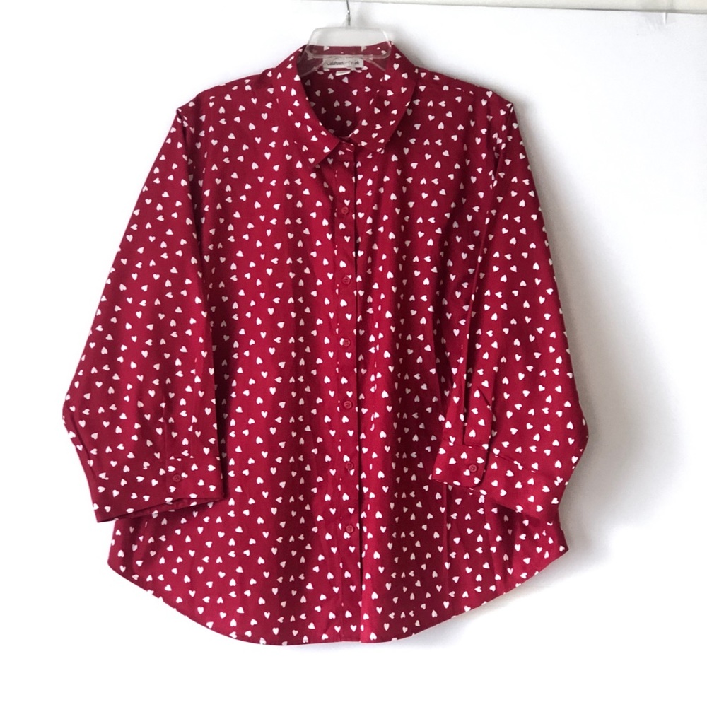 Coldwater Creek 3/4 sleeve 100 cotton down blouse sz 24W Red whit white …